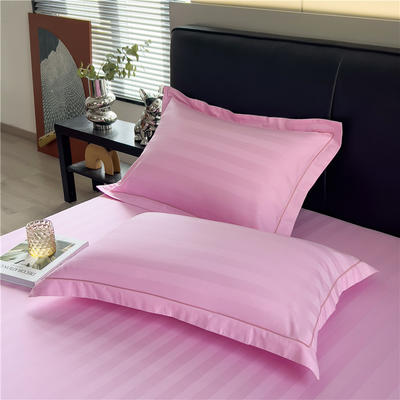 2024新款60支长绒棉提花条纹纯色系列单品枕套（风格二） 48*74cm枕套一对 条纹粉色