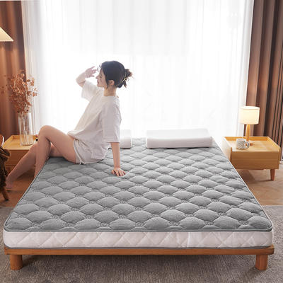 2024新款针织棉立体乳胶纯色床垫系列-大床款 80*200cm（5cm厚） 羊羔绒-灰色