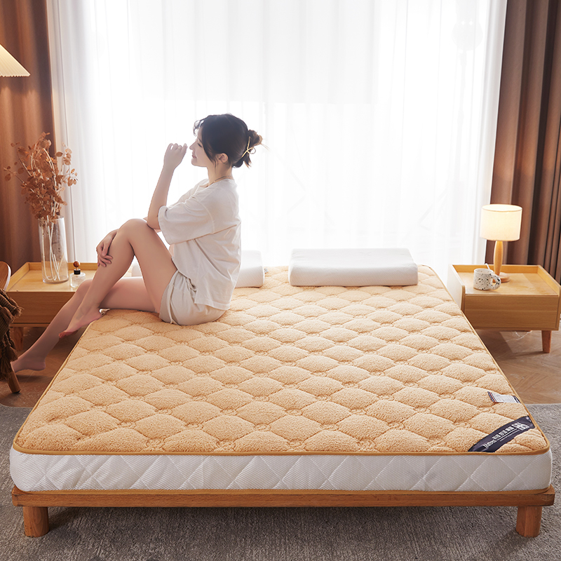 2024新款针织棉立体乳胶纯色床垫系列-大床款 80*200cm（5cm厚） 羊羔绒-驼色