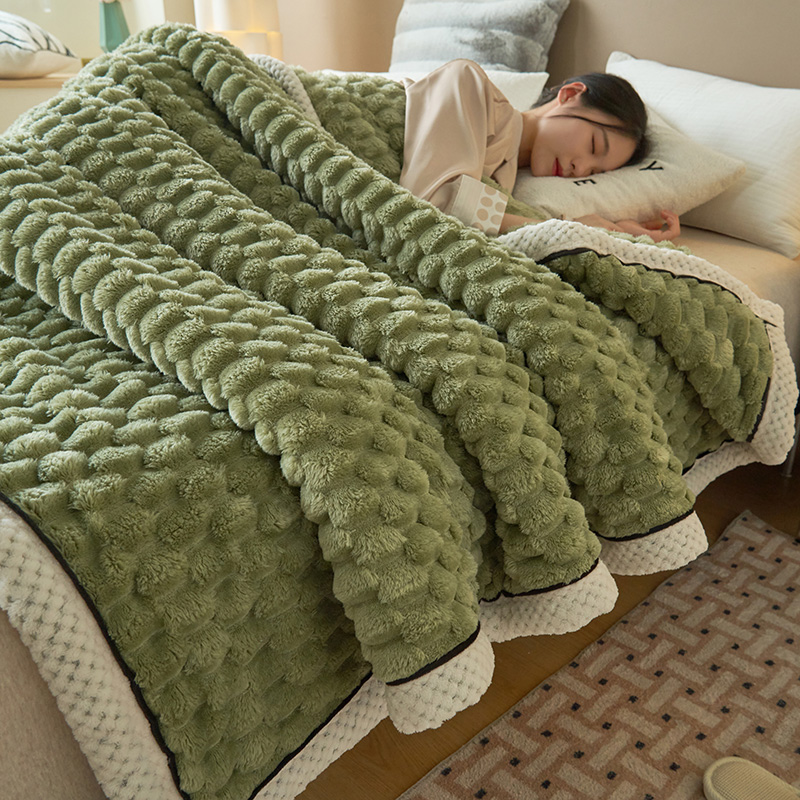 2023新款金龟绒多功能毛毯高克重法莱绒牛奶绒贝贝绒保暖毛毯 1.5X2.0M 冷淡绿