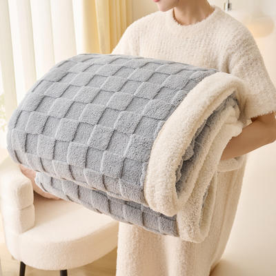 2023新款水立方羊羔绒多功能毛毯高克重法莱绒牛奶绒贝贝绒保暖毛毯 100x150cm 水立方-灰色