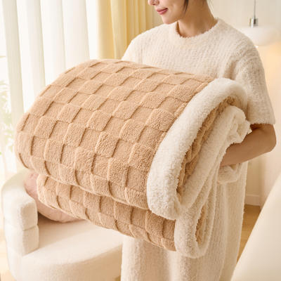 2023新款水立方羊羔绒多功能毛毯高克重法莱绒牛奶绒贝贝绒保暖毛毯 100x150cm 水立方-咖色