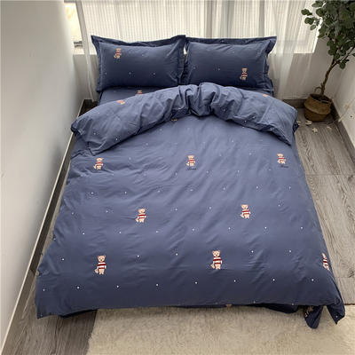 2019新款-卡通清新四件套系实拍 床单款四件套1.5m（5英尺）床 迷你熊-蓝