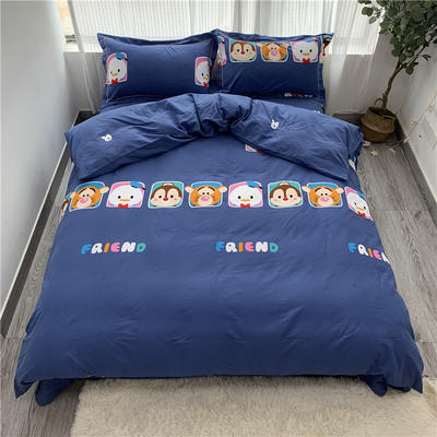 2019新款-卡通清新四件套系实拍 床单款四件套1.5m（5英尺）床 优米-蓝