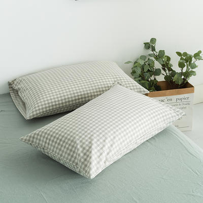 水洗棉基础款新花型单品（枕套） 48cmX74cm/对 嫩绿格