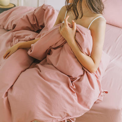2019新款-水洗棉绑带款四件套 床单款1.8m（6英尺）床 玫瑰粉