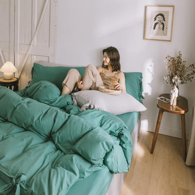 2019新款-水洗棉绑带款四件套 床单款1.5m（5英尺）床 森绿