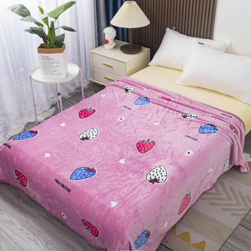 2023新款亲肤舒适玉兔绒毛毯毯子法兰绒毛毯床单 200*230cm 粉色草莓