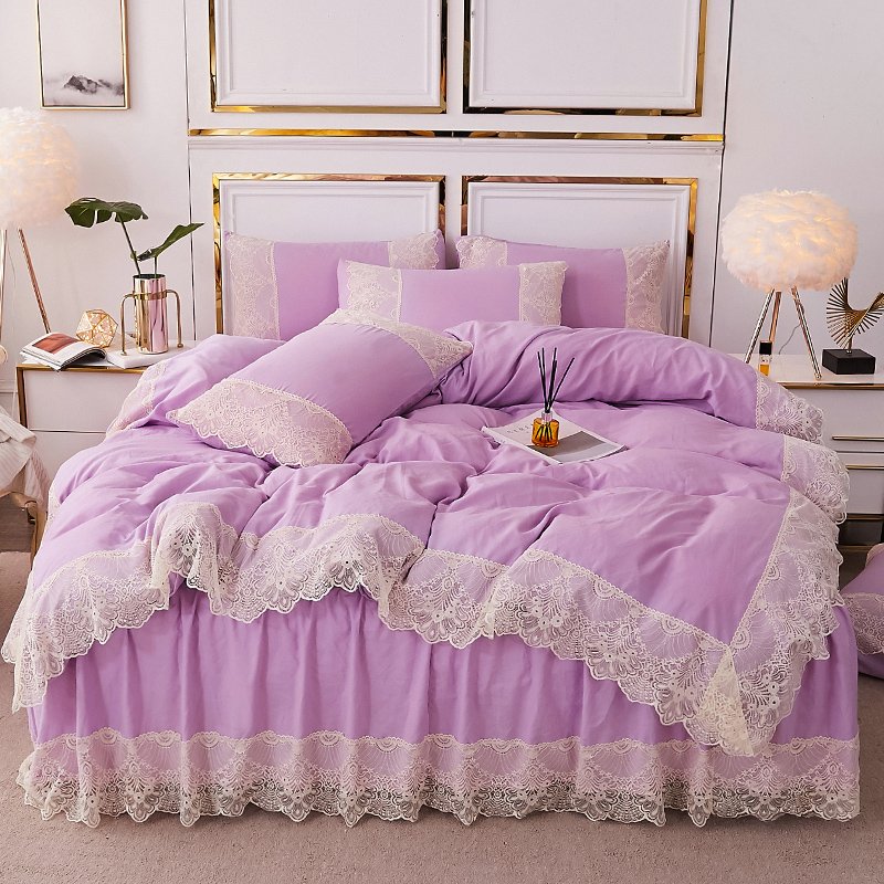 乐朵 丽莎水洗棉 床裙四件套 床裙1.8*2.0m被套 2.0*2.3m 紫色