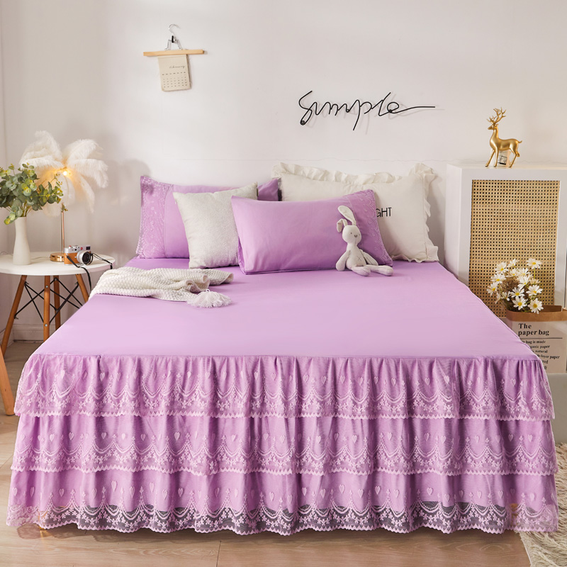 2021新款21-2纯色蕾丝花边床裙三件套—初心 单床裙150cmx200cm 初心-紫色