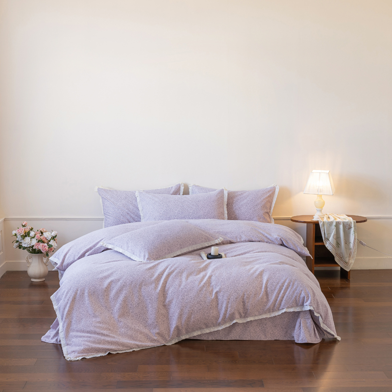 2026新款新疆棉磨毛花边工艺款四件套 青禾-粉