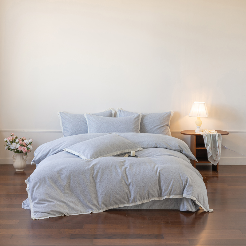 2026新款新疆棉磨毛花边工艺款四件套 青禾-灰