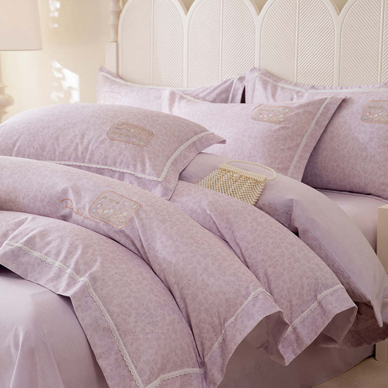 2026新款新疆棉宽边刺绣四件套 柏林花涧-紫