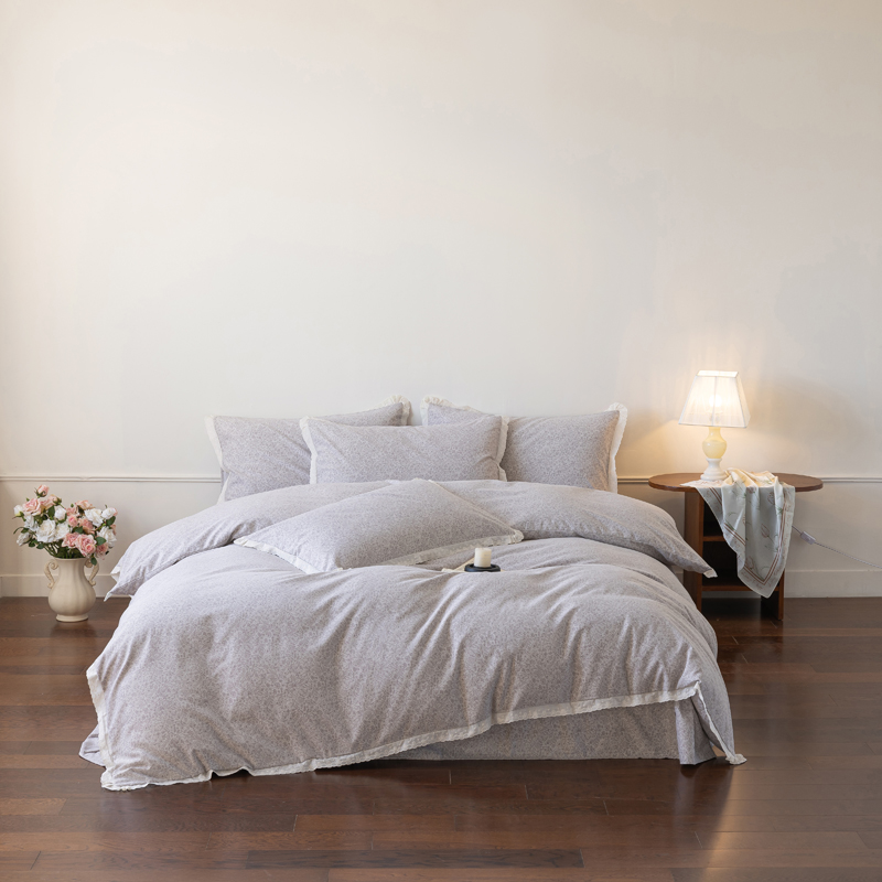 2026新款新疆棉磨毛花边工艺款四件套 青禾-卡其