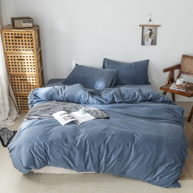 2019新款-天鹅绒四件套 床单款四件套1.5m（5英尺）床 雾蓝