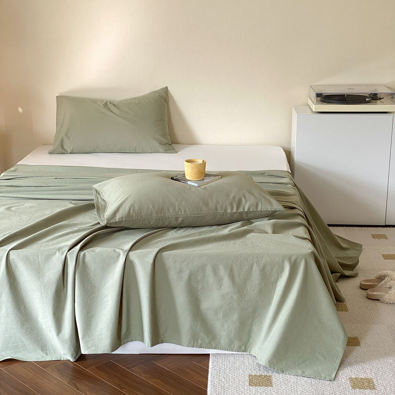 2022新款40s全棉水洗棉纯色单品床单 床单160x230cm 山茶绿