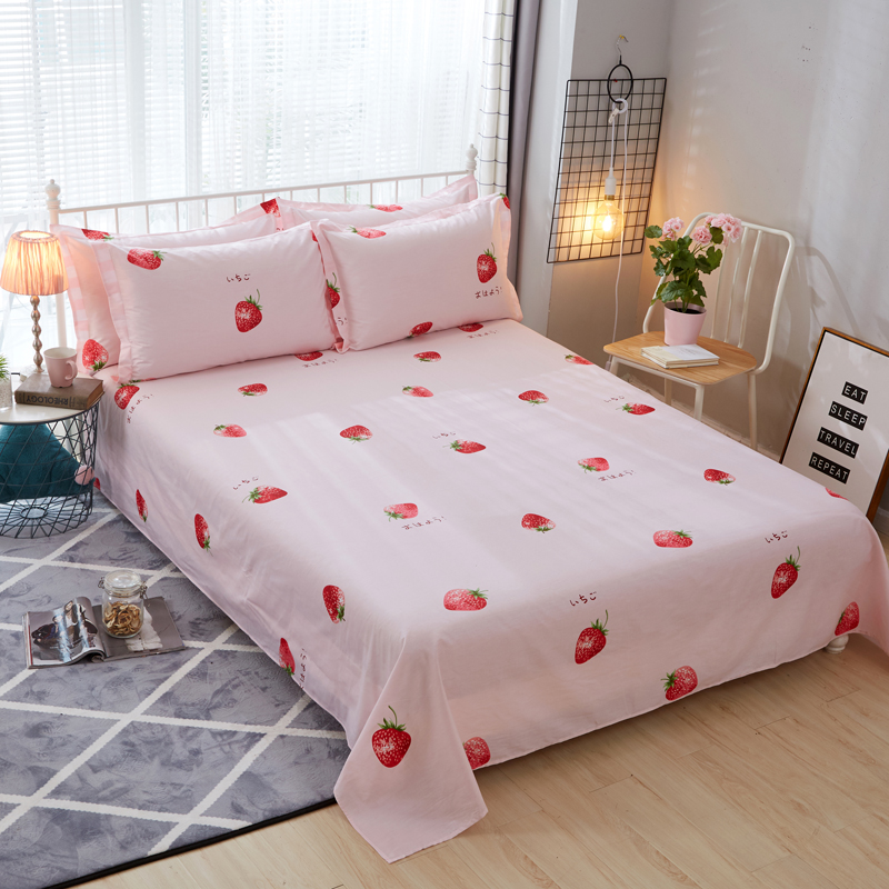 2023新款全棉北欧印花单品套件--单床单 130*230cm-单床单 草莓