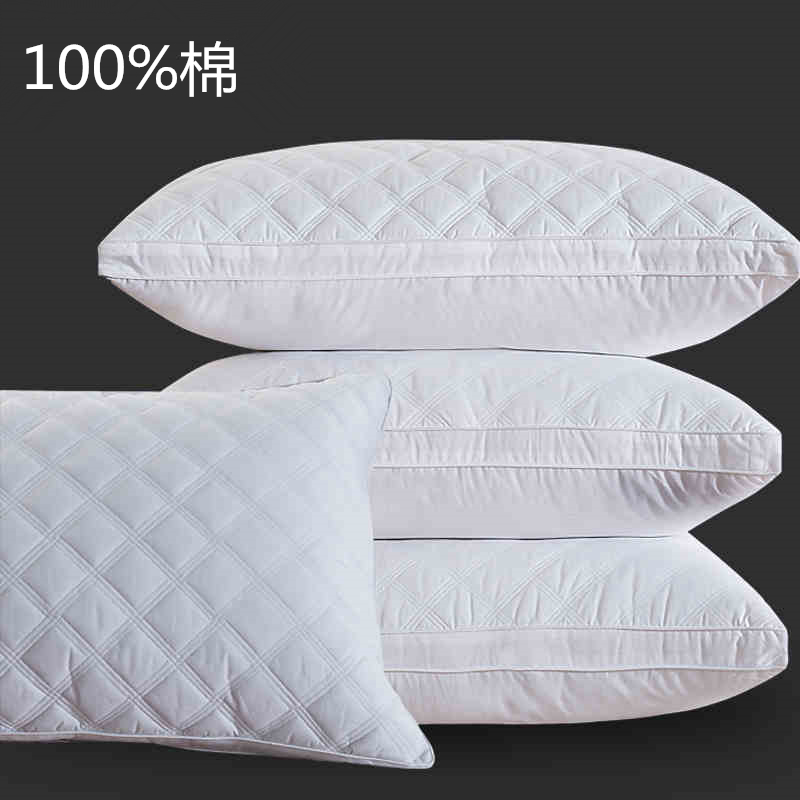 夏冬 全棉绗缝枕芯 立体羽丝绒枕芯 三线格枕头 白色-中枕