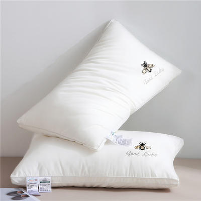 新品全棉刺绣羽丝绒枕芯 小蜜蜂大豆纤维养身枕头枕芯 小蜜蜂大豆纤维  白色-低枕