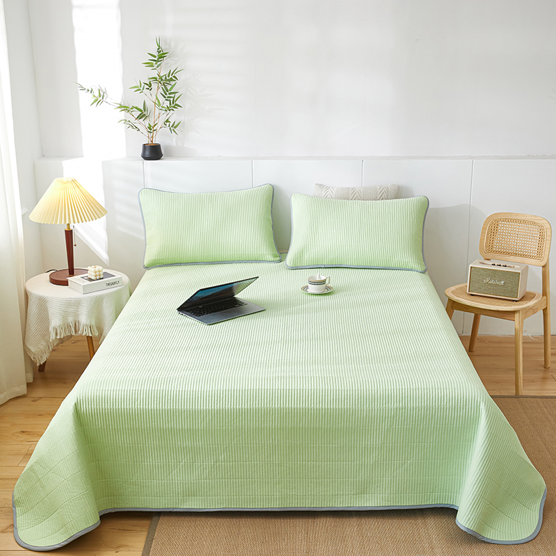 2023新款全棉水洗棉纯色床盖三件套 120*235cm-单床盖 抹茶绿