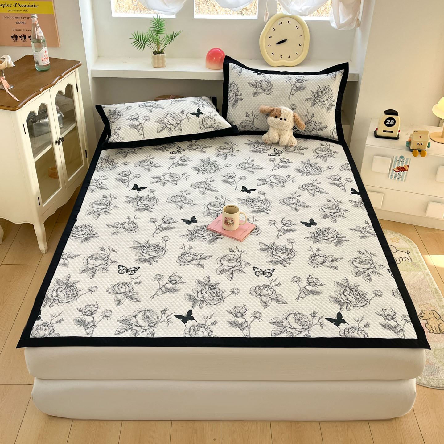 2026新款小清新款数码印花冰豆豆凉席-反面三明治 盛世蔷薇