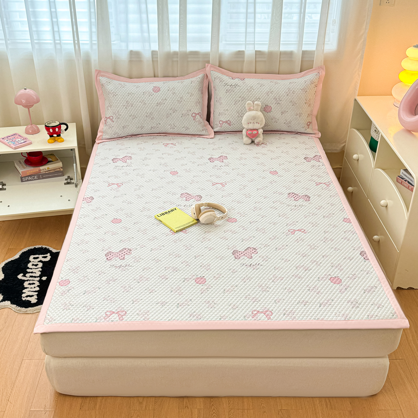 2026新款小清新款数码印花冰豆豆凉席-反面三明治 趣味小马