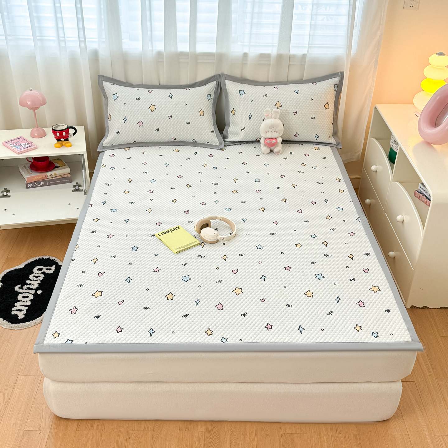 2026新款小清新款数码印花冰豆豆凉席-反面三明治 星荣