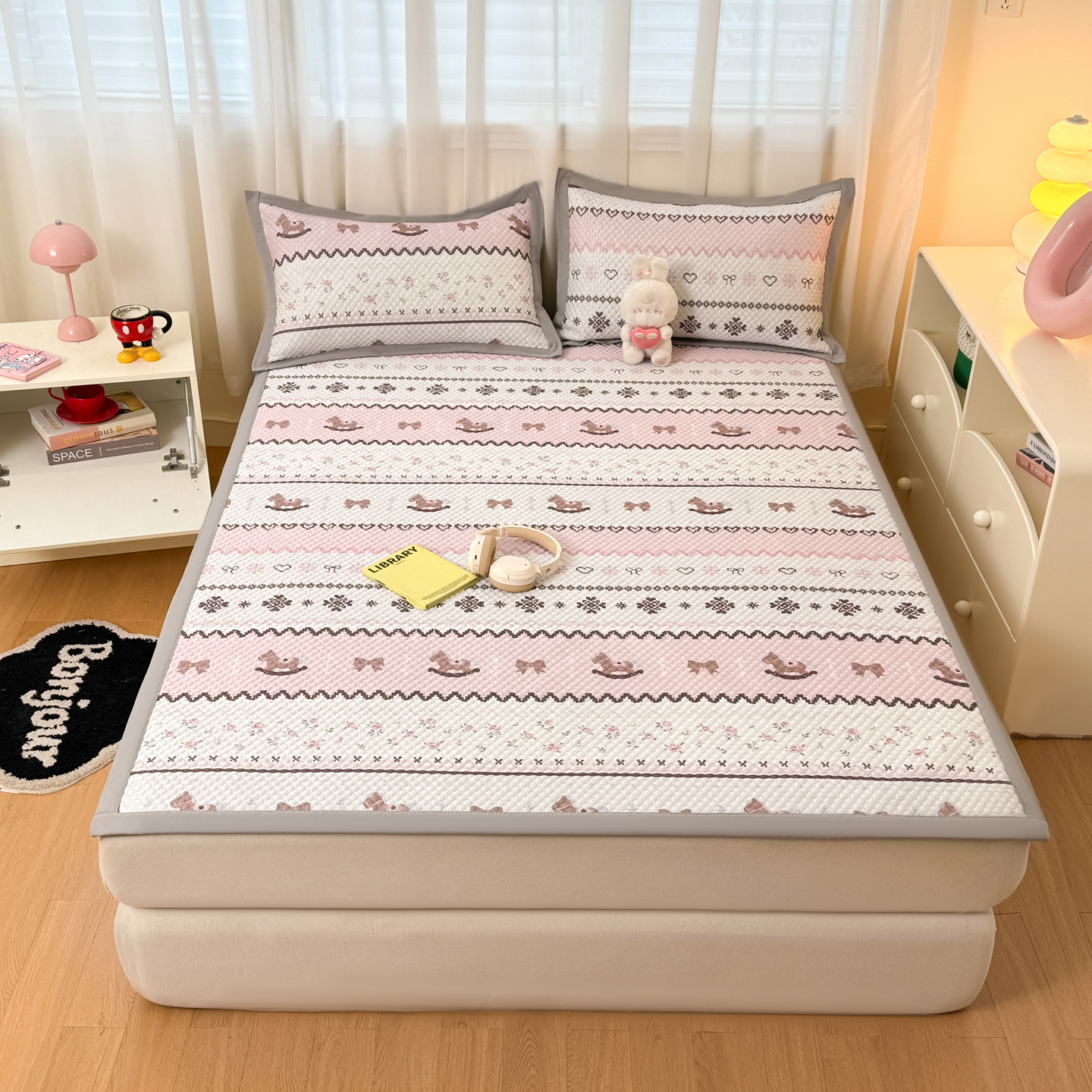 2026新款小清新款数码印花冰豆豆凉席-反面三明治 摇摇马