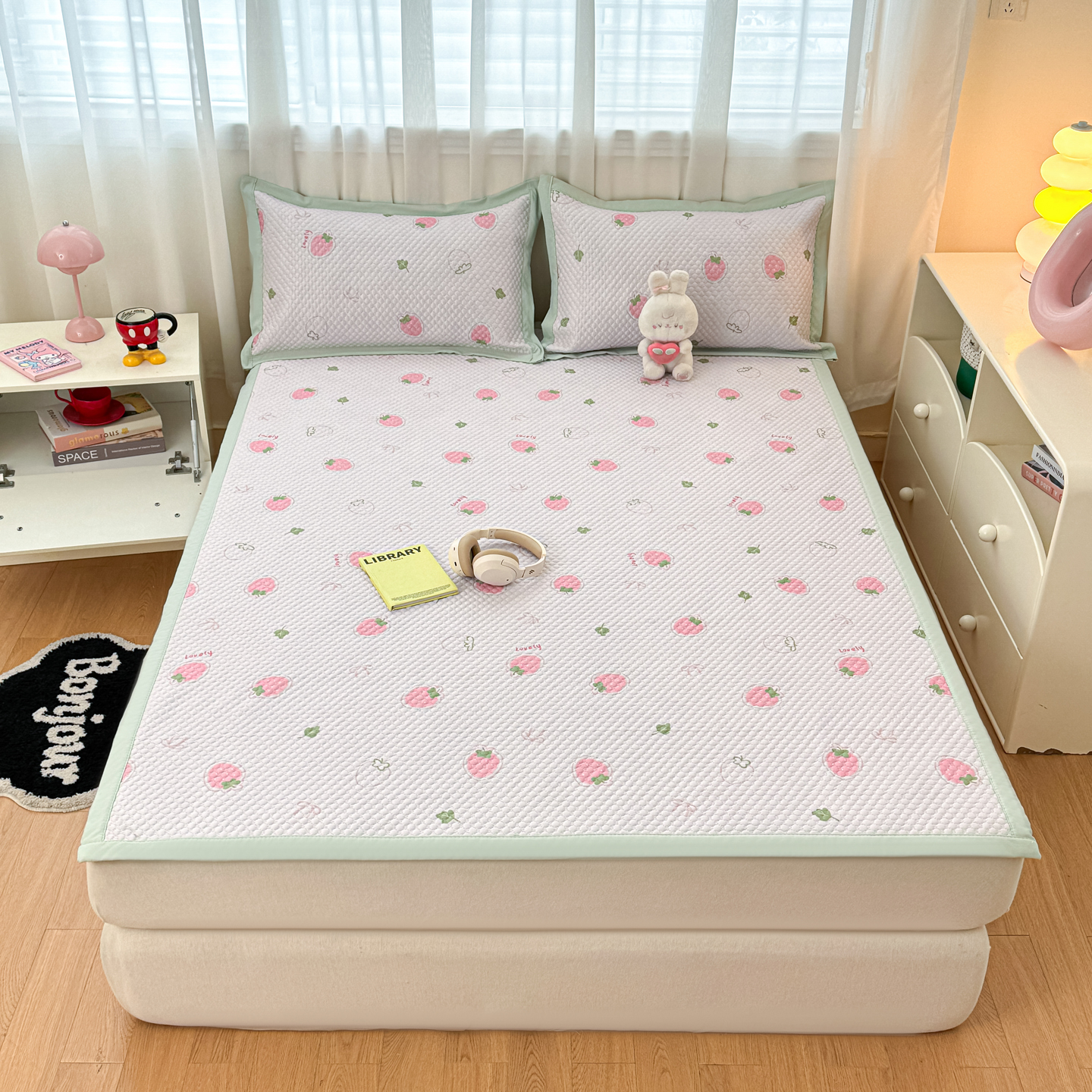 2026新款小清新款数码印花冰豆豆凉席-反面三明治 奶霜草莓