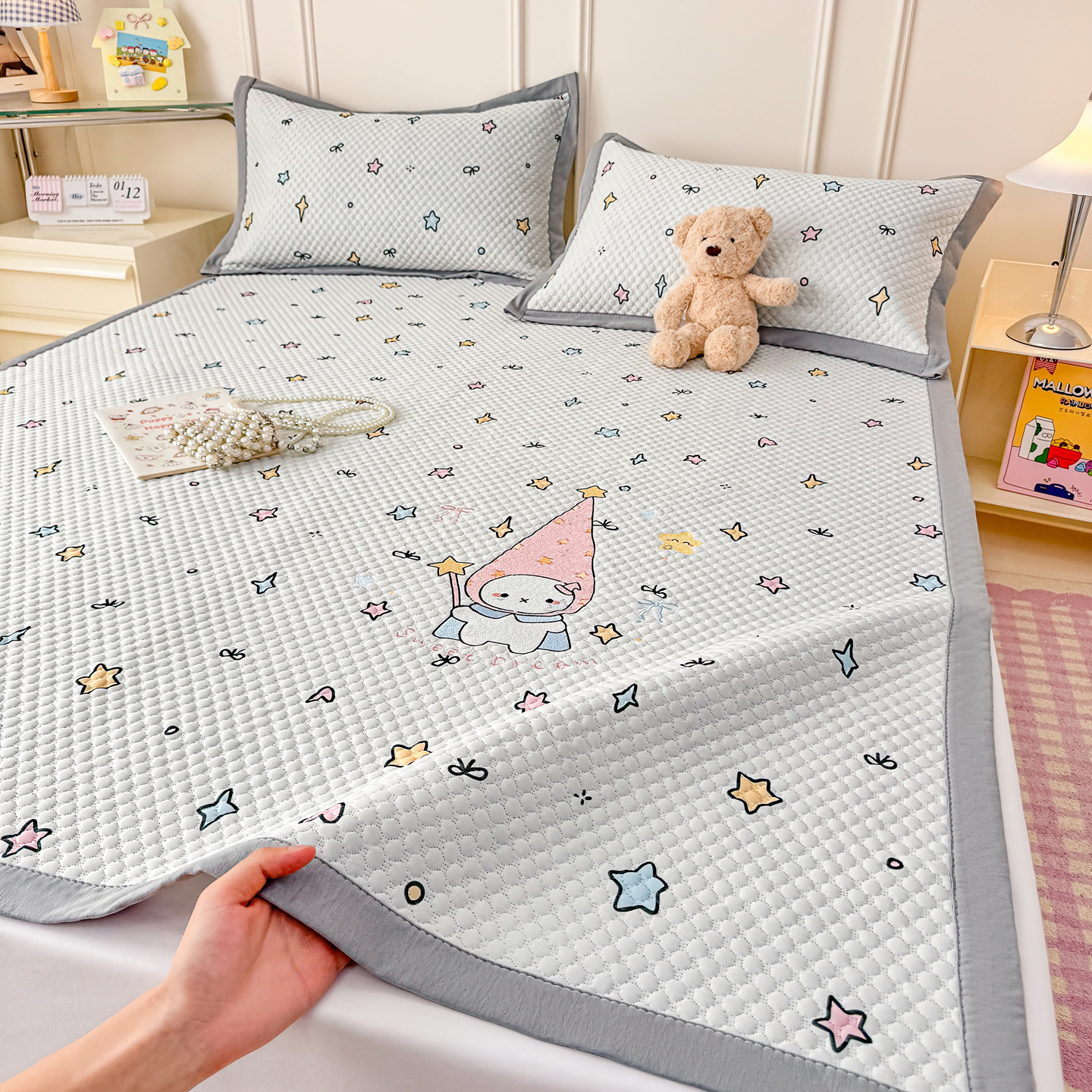 2026新款ins风凉感冰豆豆刺绣印花床席凉席 星辰仙子