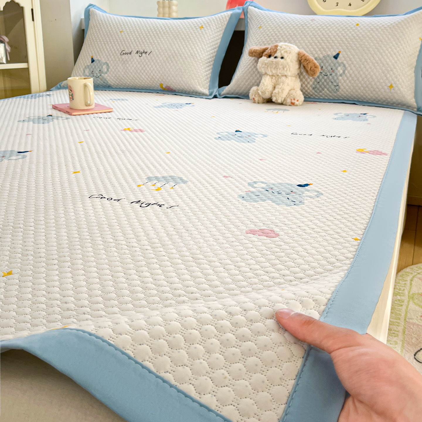 2026新款冰豆豆数码印花软凉席-治愈系 治愈-云朵象蓝