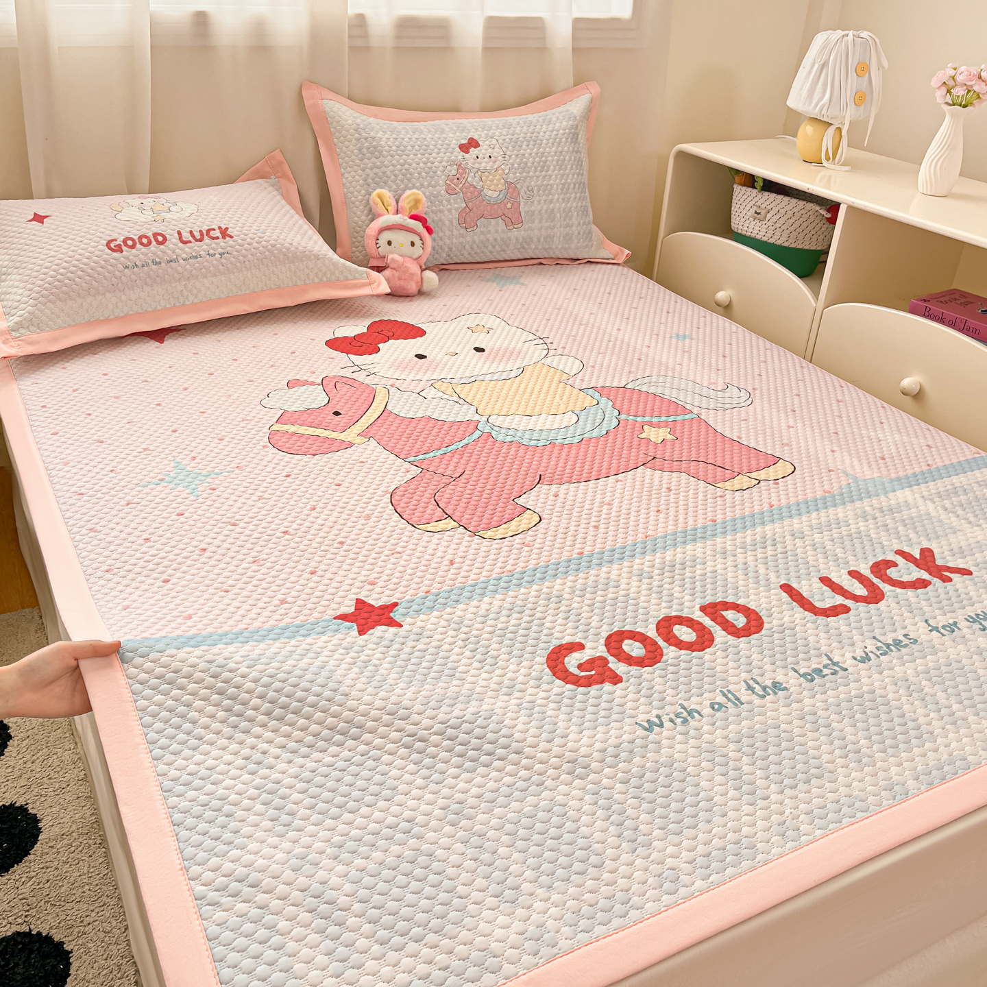 2026新款冰豆豆大版数码印花凉席系列 星星木马