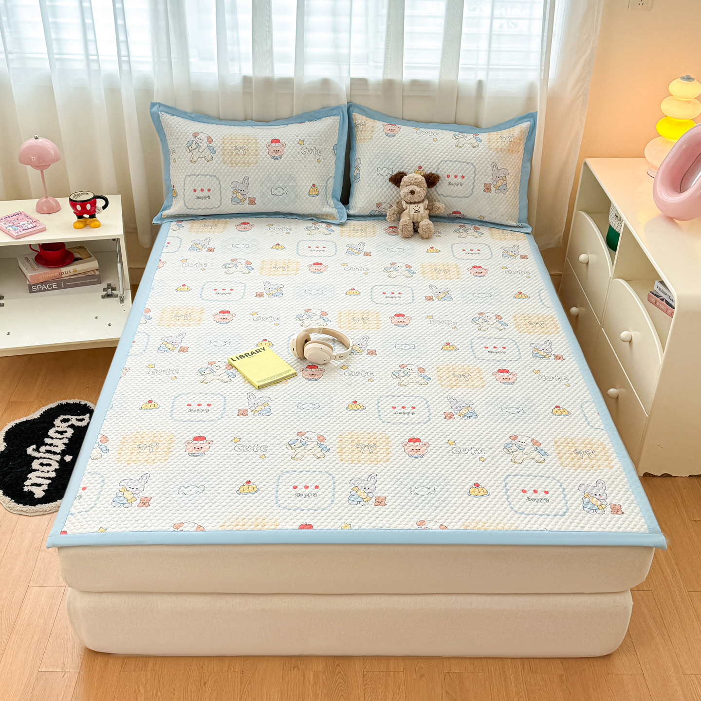 2026新款小清新款数码印花冰豆豆凉席-反面三明治 糖果小狗