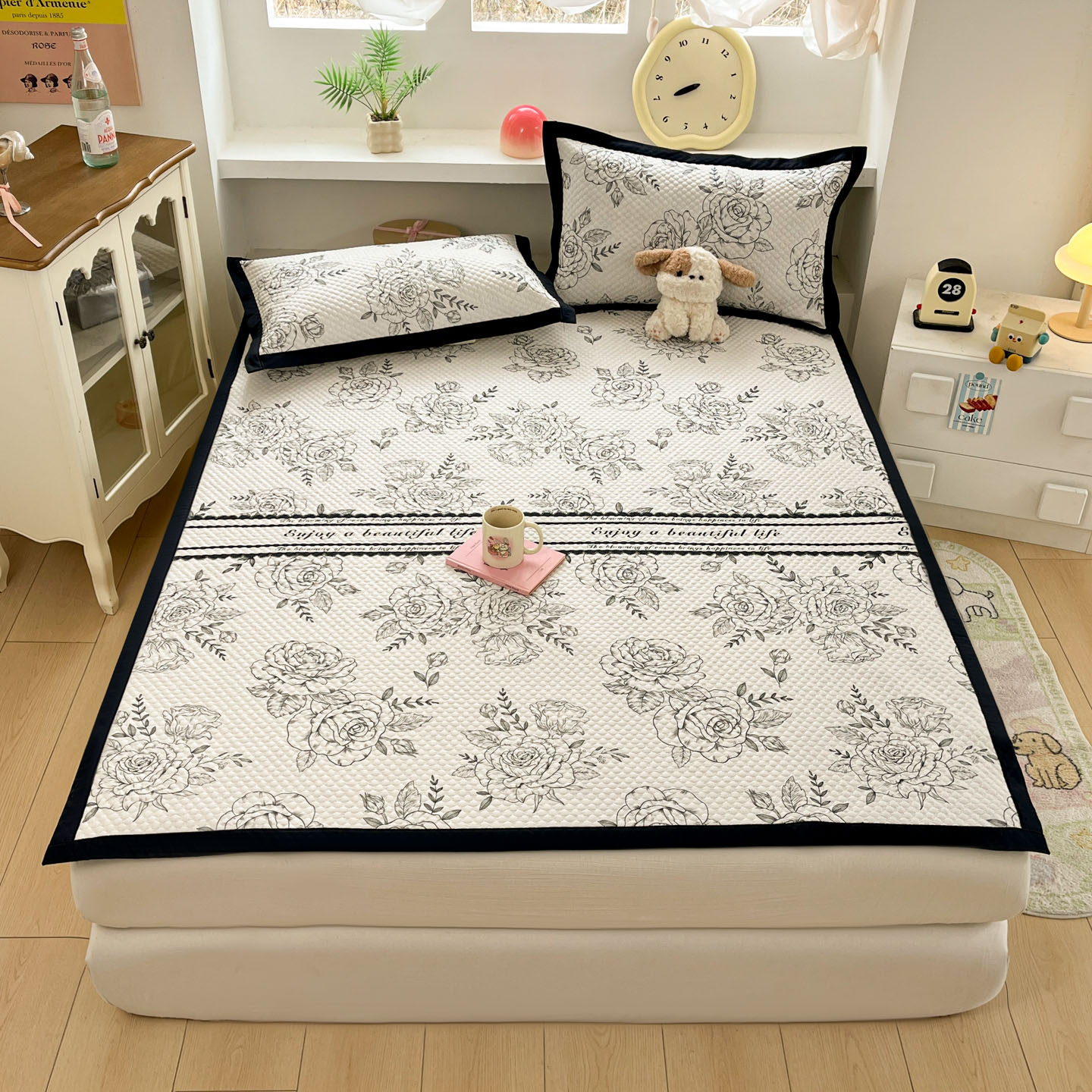 2026新款小清新款数码印花冰豆豆凉席-反面三明治 午后茶花