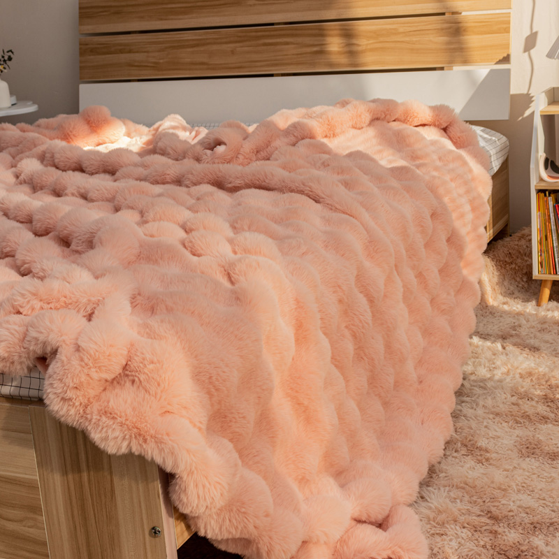2024新款480g加厚兔毛单被套盖毯毛毯牛奶绒毯子 180*200cm 粉色