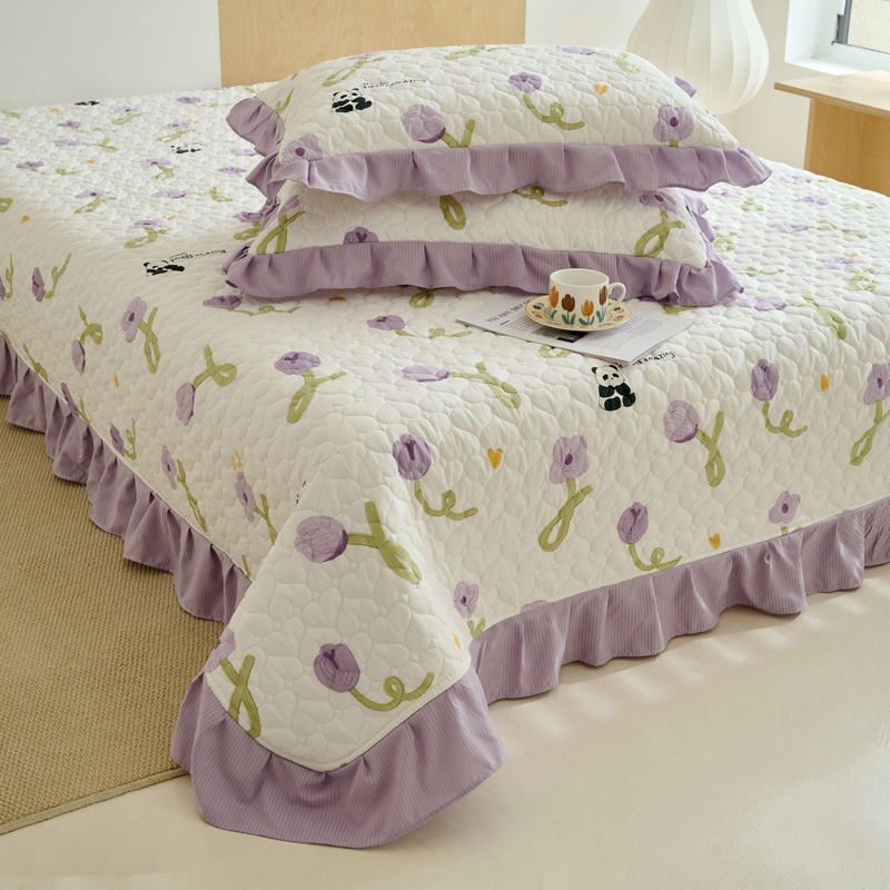2024新款泡芙棉夹棉床盖 230*250单床盖 泡芙床盖-紫色百合