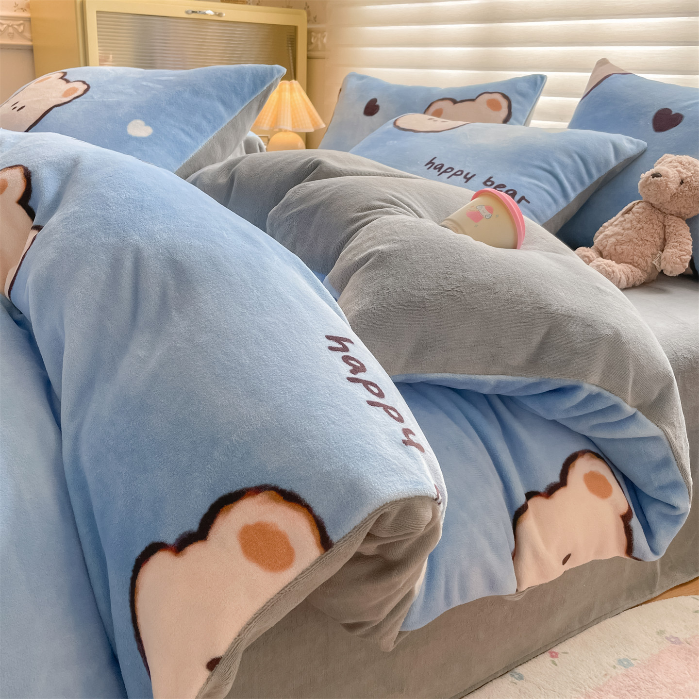 2025新款190克加厚牛奶绒印花单被套四件套