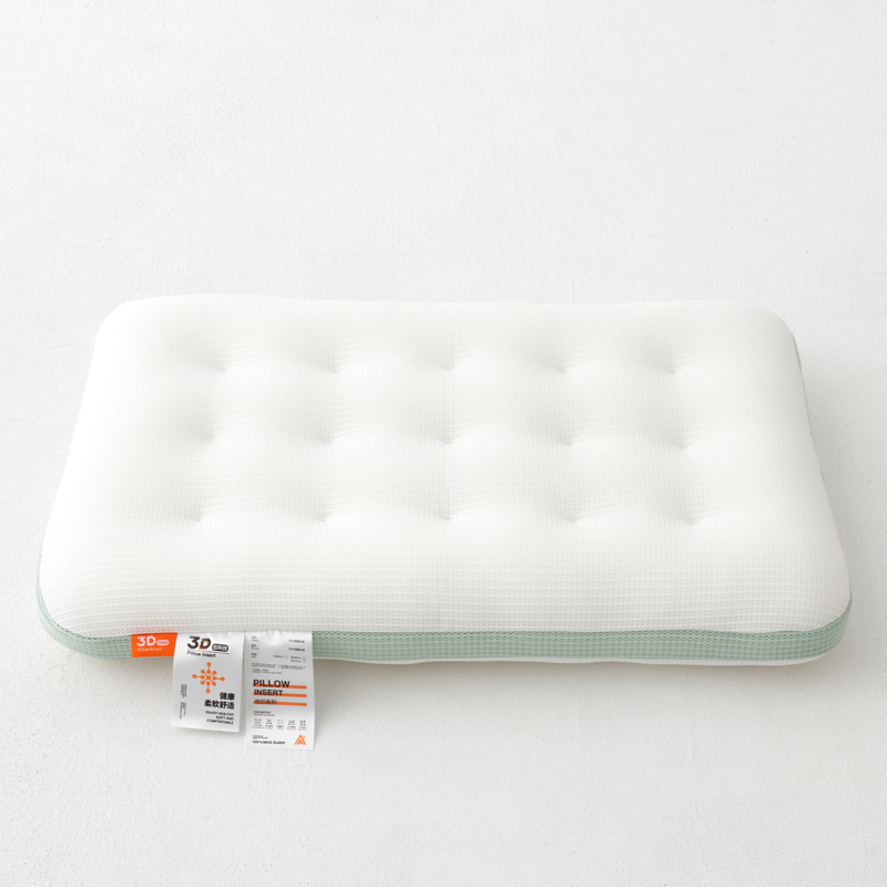 2023新款3D科技网布吸湿透气水洗低枕枕头枕芯 白色绿边低枕