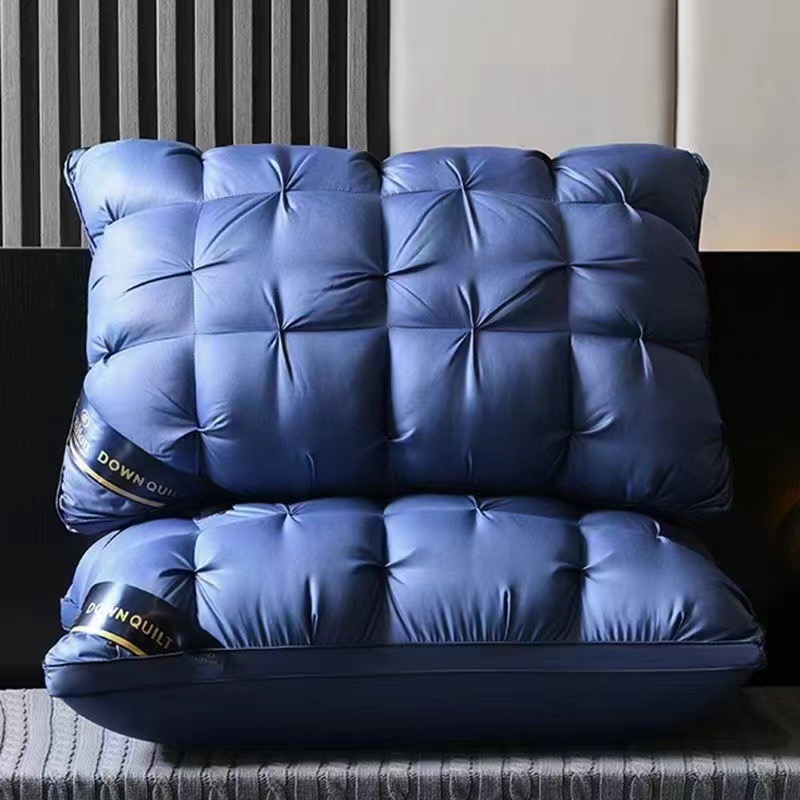2024新款立体扭花面包枕芯双边柔软枕头 48*74cm/只 蓝色低枕-700克