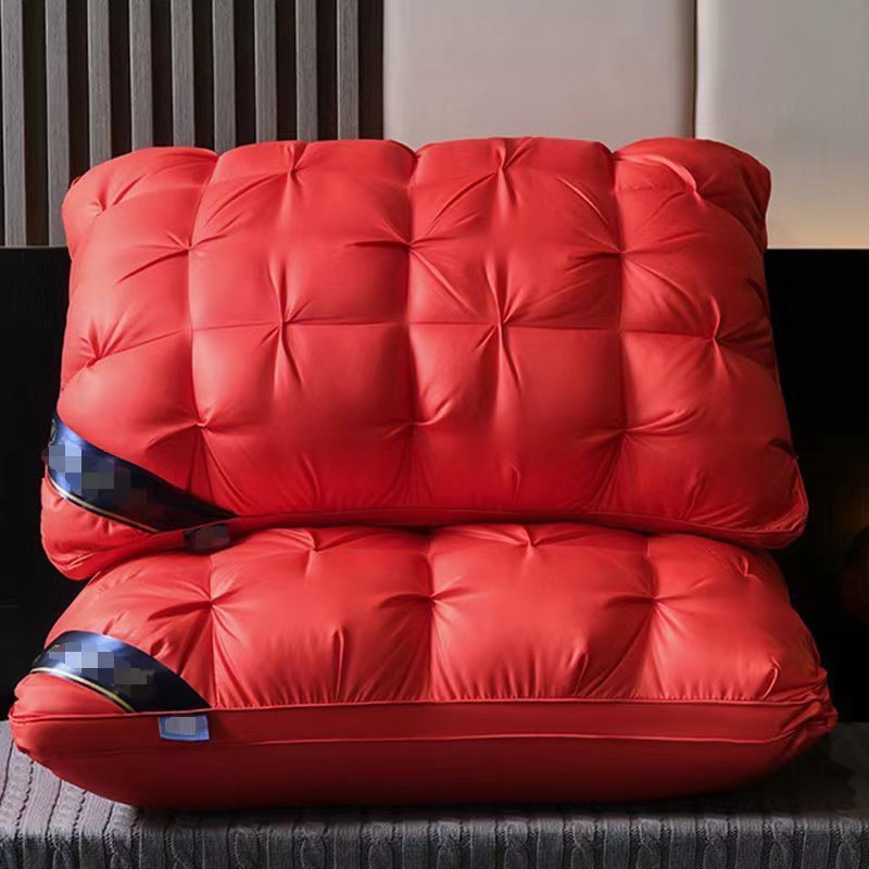 2024新款立体扭花面包枕芯双边柔软枕头 48*74cm/只 红色中枕-800克