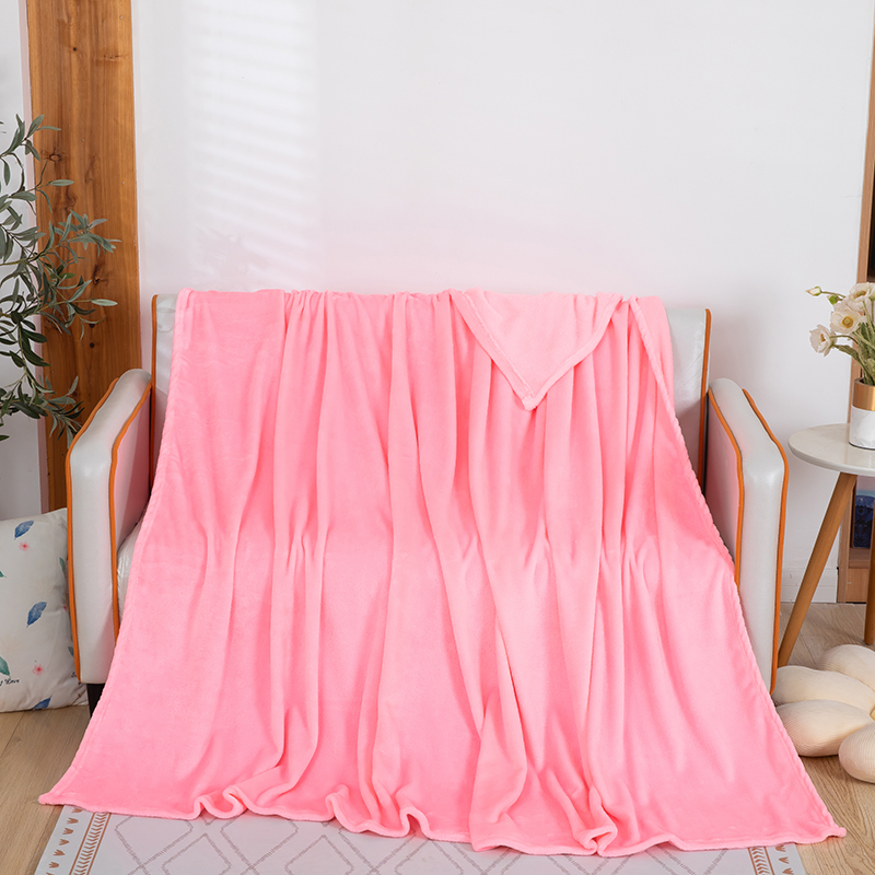 2023新款法兰绒纯色赠品毛毯珊瑚绒礼品盖毯 180*200cm 粉色