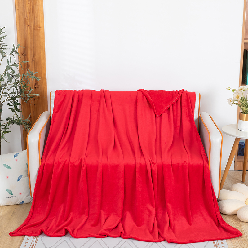 2023新款法兰绒纯色赠品毛毯珊瑚绒礼品盖毯 180*200cm 红色