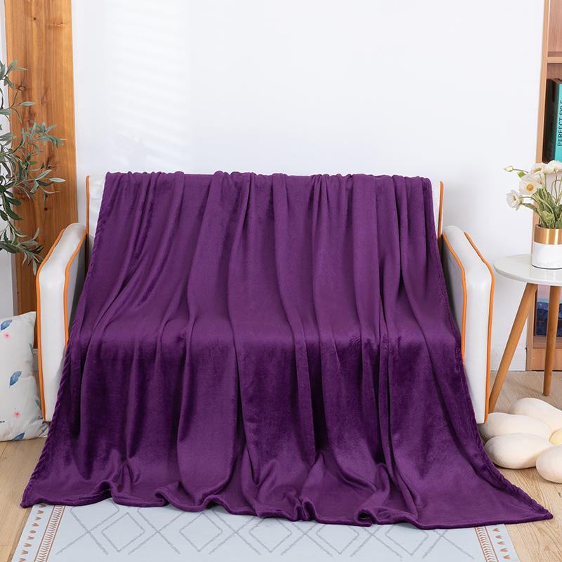 2023新款法兰绒纯色赠品毛毯珊瑚绒礼品盖毯 180*200cm 降紫