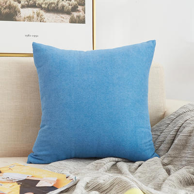 2020新款纯色沙发办公室棉麻抱枕靠枕 45x45cm单套 棉麻-蓝色