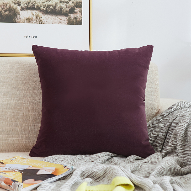 2020新款纯色沙发办公室棉麻抱枕靠枕 45x45cm单套 臻绒-帝王紫