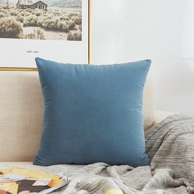 2020新款纯色沙发办公室棉麻抱枕靠枕 45x45cm单套 臻绒-孔雀蓝