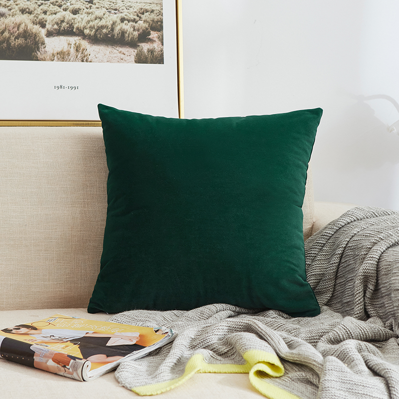 2020新款纯色沙发办公室棉麻抱枕靠枕 40x40cm单套 臻绒-墨绿色