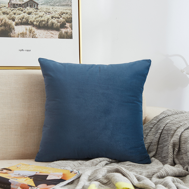 2020新款纯色沙发办公室棉麻抱枕靠枕 45x45cm单套 臻绒-深蓝色