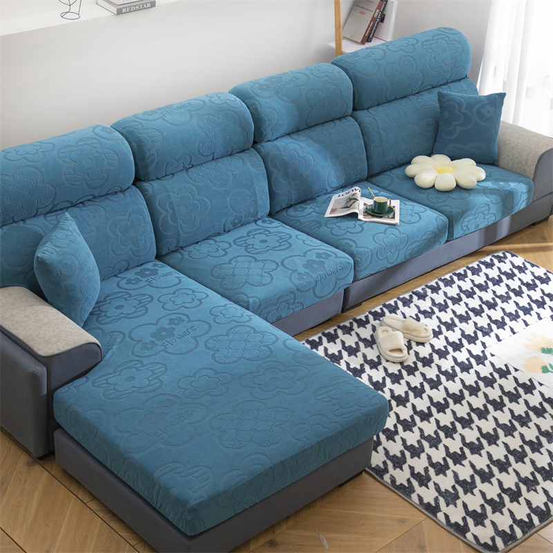 2022新款太阳花提花纯色拼色混搭沙发笠沙发罩 常规单人（宽50-65 长50-65） 湖蓝色