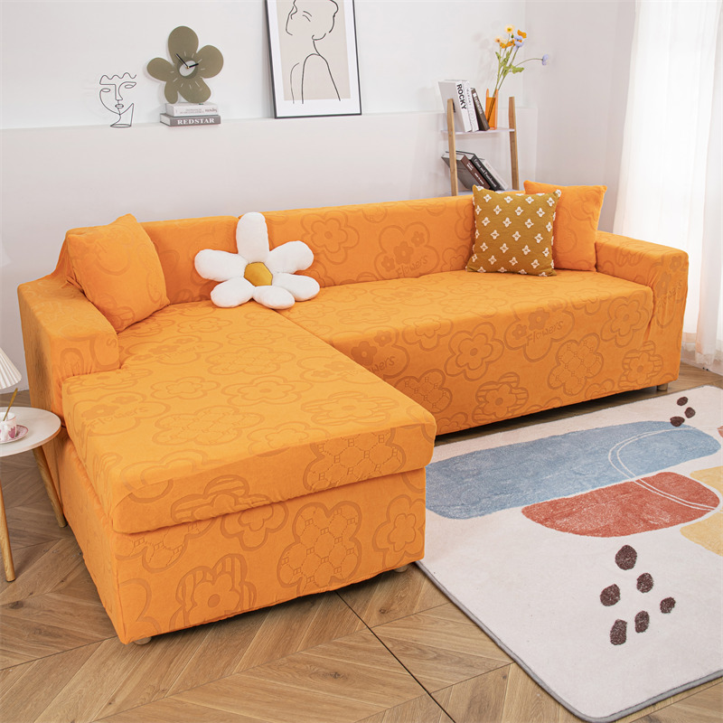 2022新款太阳花提花纯色沙发套 单人 90-140cm 橘色